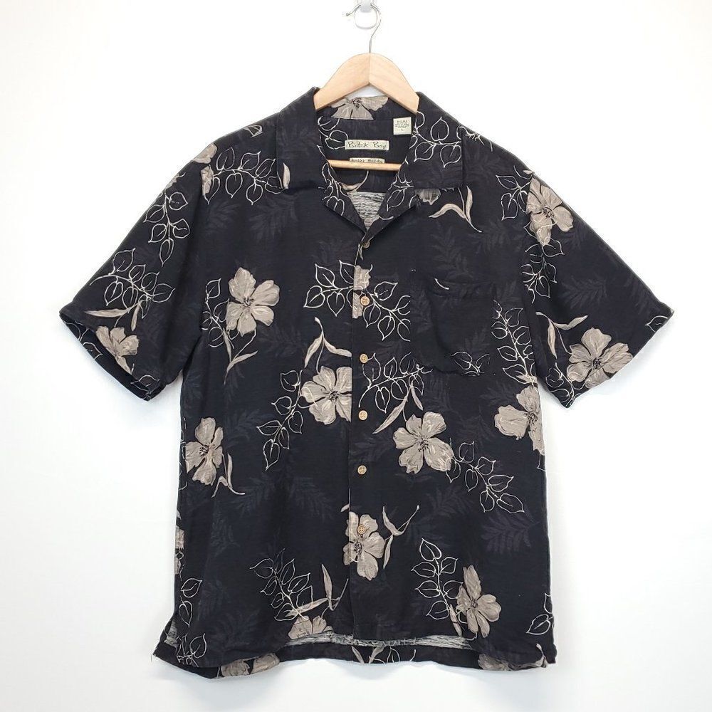 Batik Bay Men's 100% Silk Black Floral Hawaiian Shirt Large